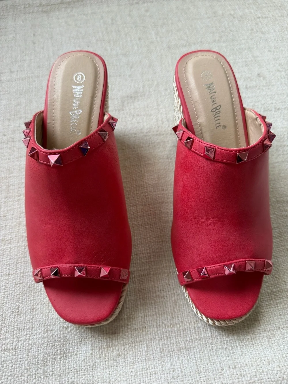 Nature Breeze Coral Studded Espadrille Platform Wedge Mules Size 8
